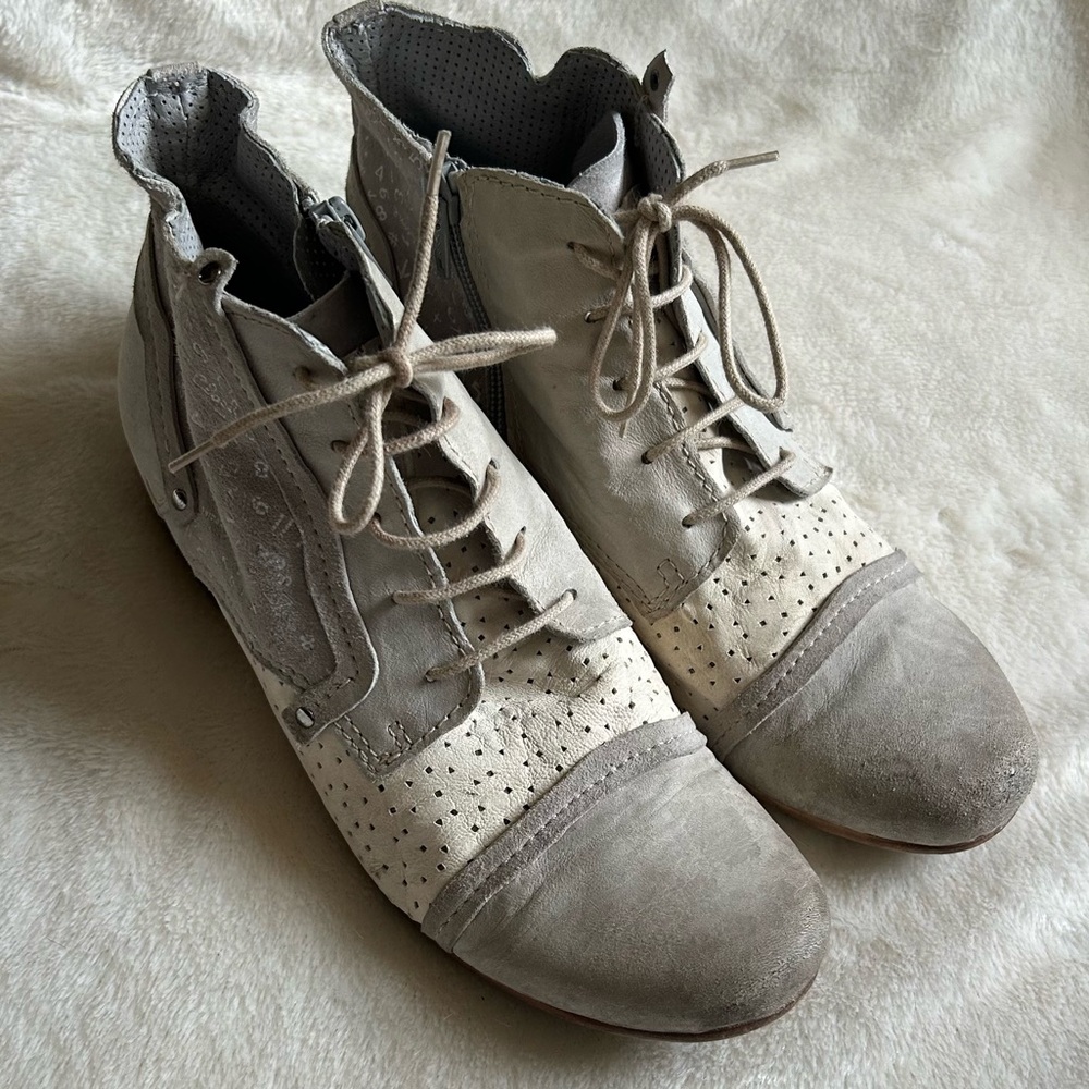 Clocharme gray white mixed leather ankle boot 39 art to wear steampunk